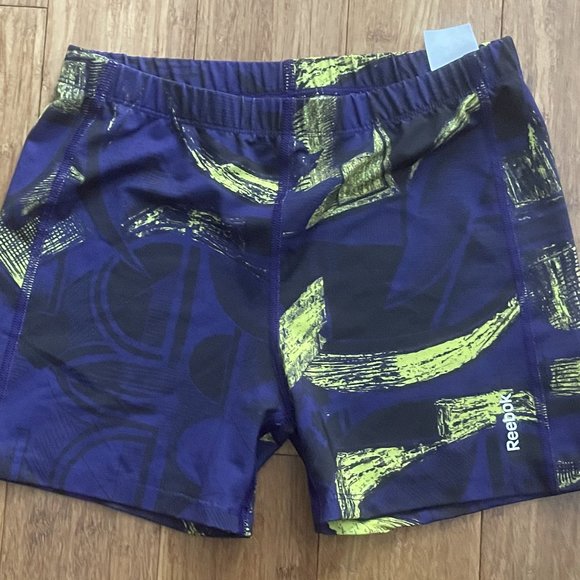REEBOK GIRLS VOLLEYBALL BOOTY SHORTS SZ L 12-14 PURPLE YELLOW 3.5” - Picture 1 of 1